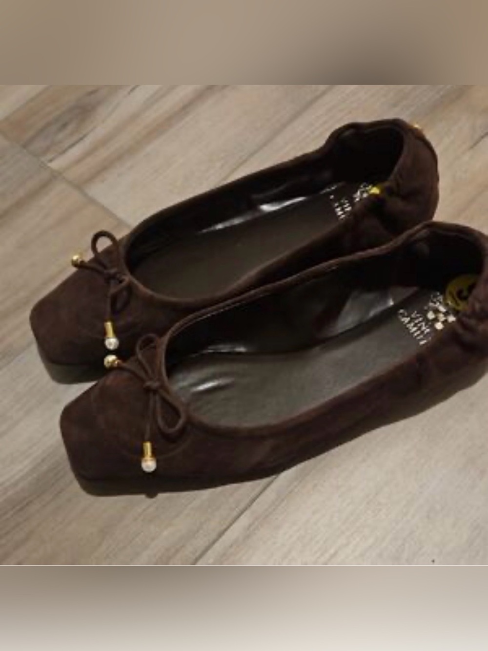 Vince Camuto Chocolate Brown Suede Bow Flats